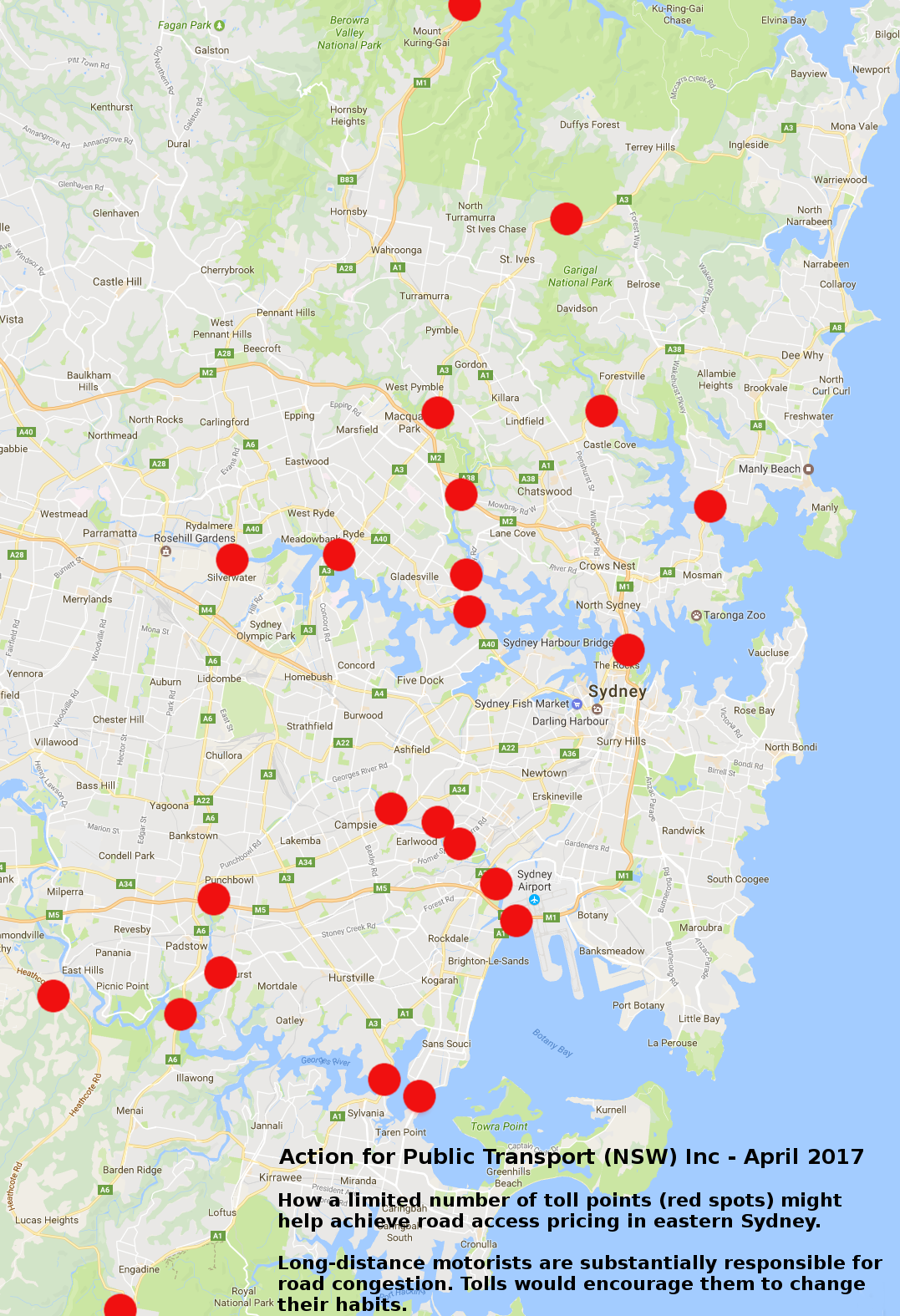 Possible toll points for eastern Sydney